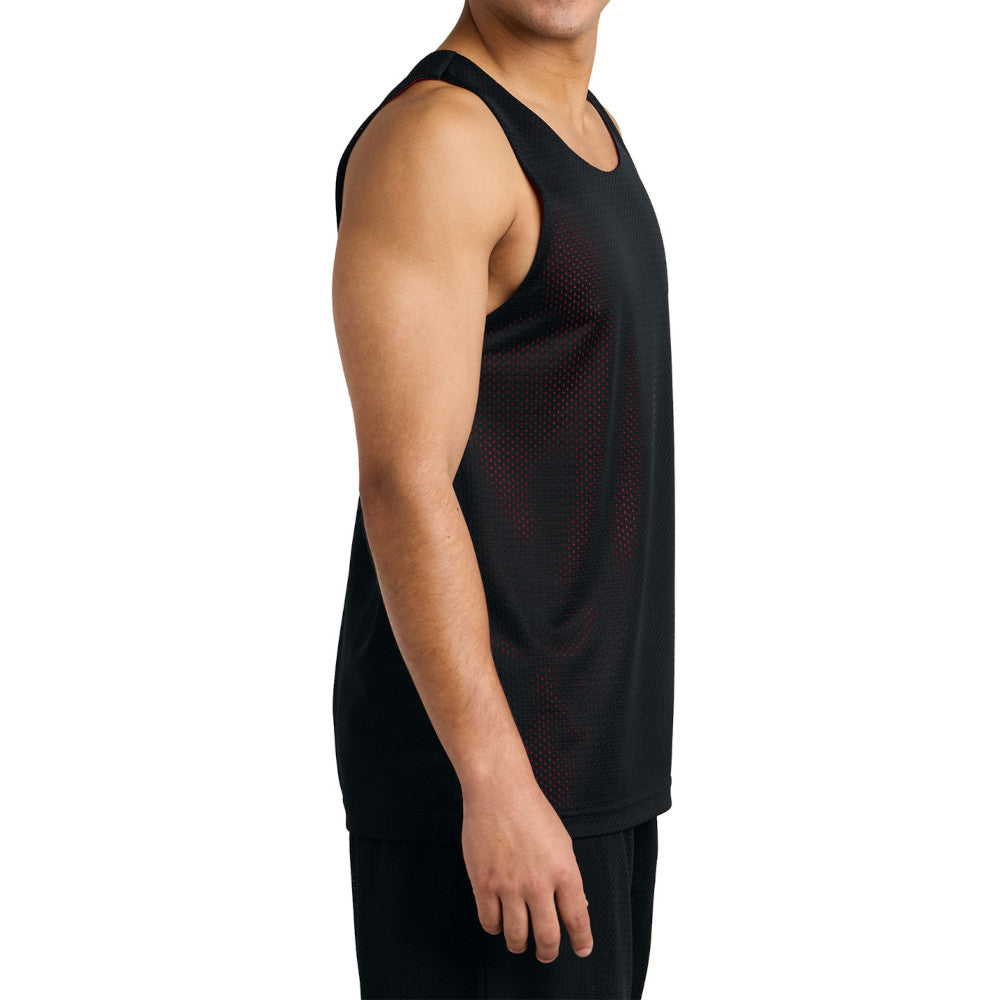 Men's PosiCharge Reversible Mesh Moisture-Wicking Double-Layer Tank-Black/ Deep Red