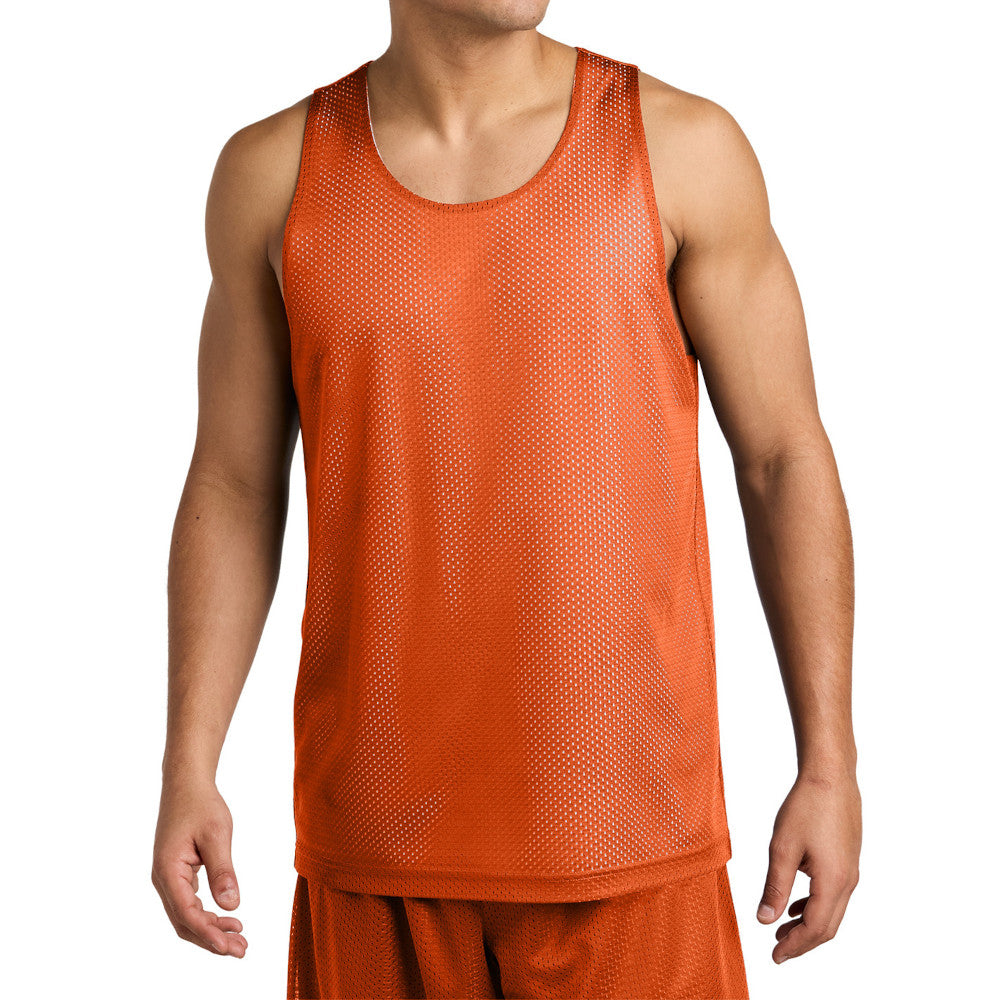 Men's PosiCharge Reversible Mesh Moisture-Wicking Double-Layer Tank-Deep Orange/ White