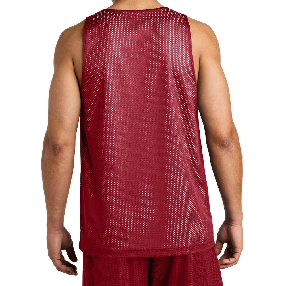 Men's PosiCharge Reversible Mesh Moisture-Wicking Double-Layer Tank-Deep Red/ White