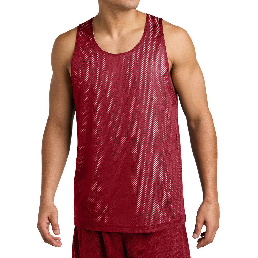 Men's PosiCharge Reversible Mesh Moisture-Wicking Double-Layer Tank-Deep Red/ White