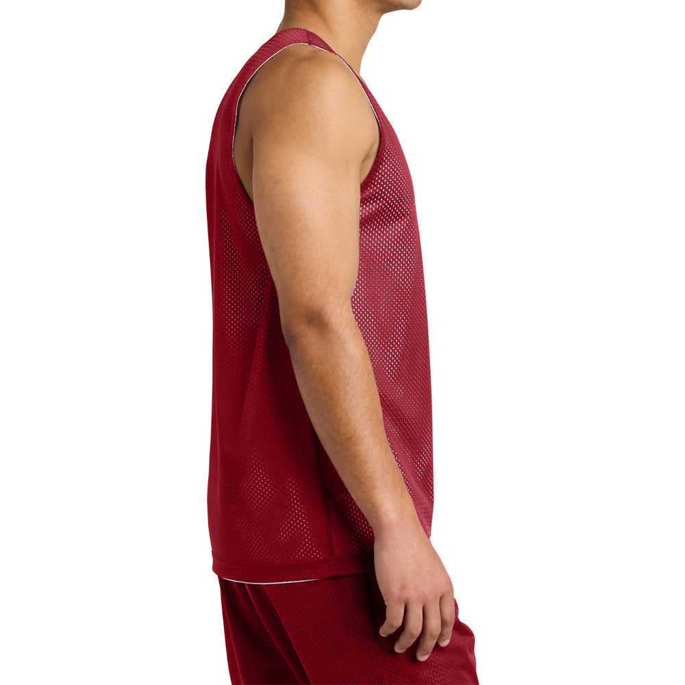 Men's PosiCharge Reversible Mesh Moisture-Wicking Double-Layer Tank-Deep Red/ White