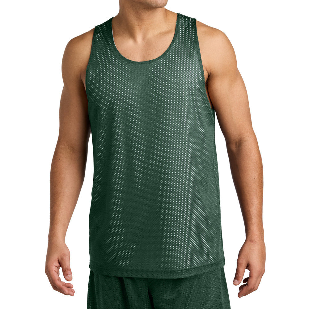 Men's PosiCharge Reversible Mesh Moisture-Wicking Double-Layer Tank-Forest Green/ White