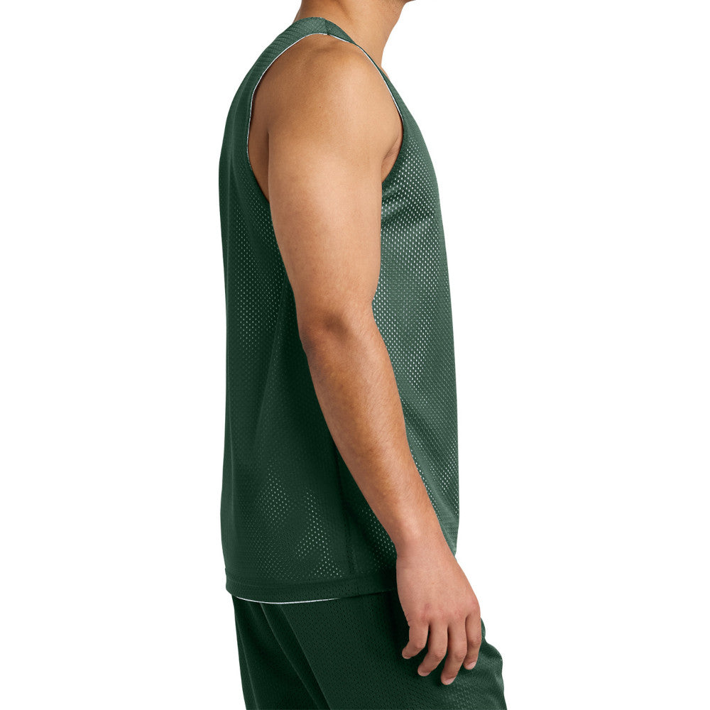 Men's PosiCharge Reversible Mesh Moisture-Wicking Double-Layer Tank-Forest Green/ White