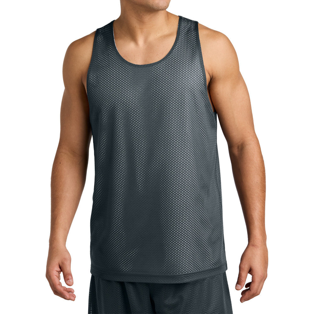 Men's PosiCharge Reversible Mesh Moisture-Wicking Double-Layer Tank-Iron Grey/ White