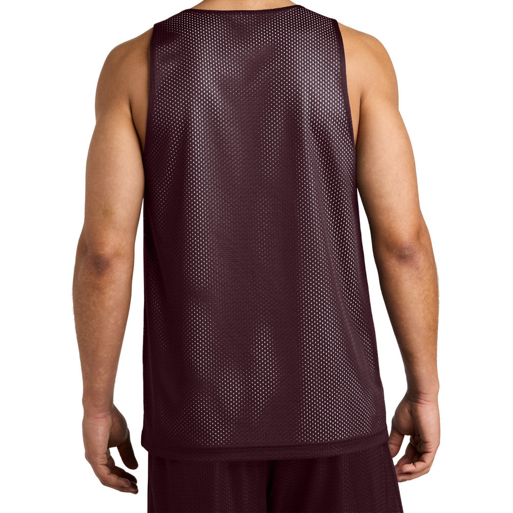 Men's PosiCharge Reversible Mesh Moisture-Wicking Double-Layer Tank-Maroon/ White