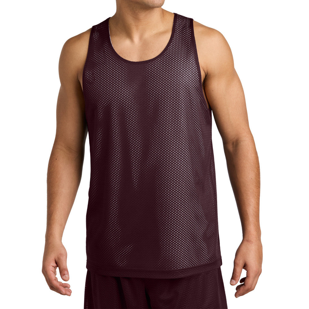 Men's PosiCharge Reversible Mesh Moisture-Wicking Double-Layer Tank-Maroon/ White