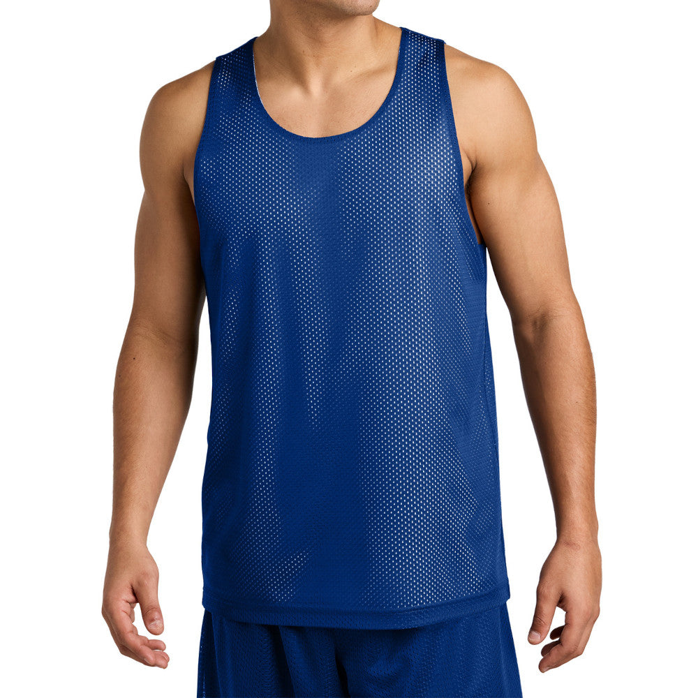 Men's PosiCharge Reversible Mesh Moisture-Wicking Double-Layer Tank-True Royal/ White