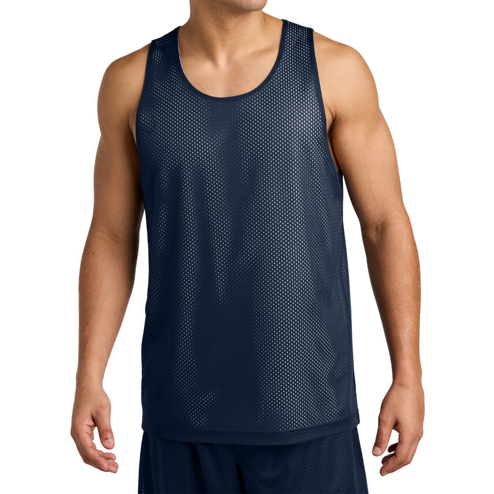 Men's PosiCharge Reversible Mesh Moisture-Wicking Double-Layer Tank-True Navy/ White