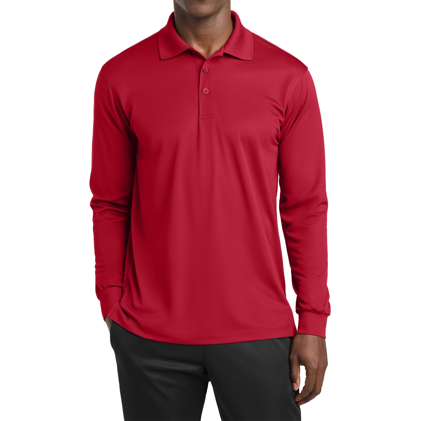 Yellow Rooster Men's Polyester Tricot Micropique Sport-Wick Long Sleeve Moisture Wicking Polo T-shirt
