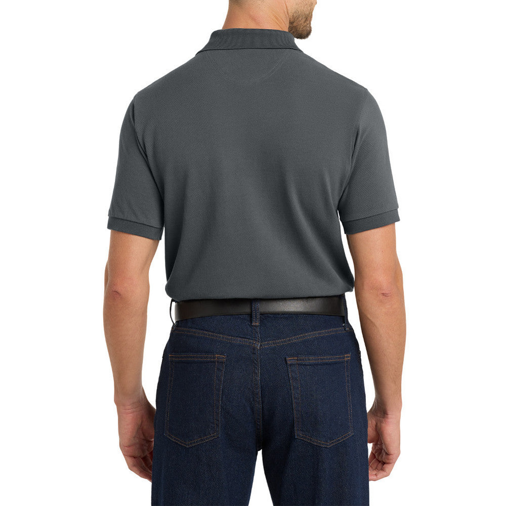 Men's Tall Heavyweight Cotton Pique Polo Combed Cotton Garment Washed for Softness Horn-Tone Buttons