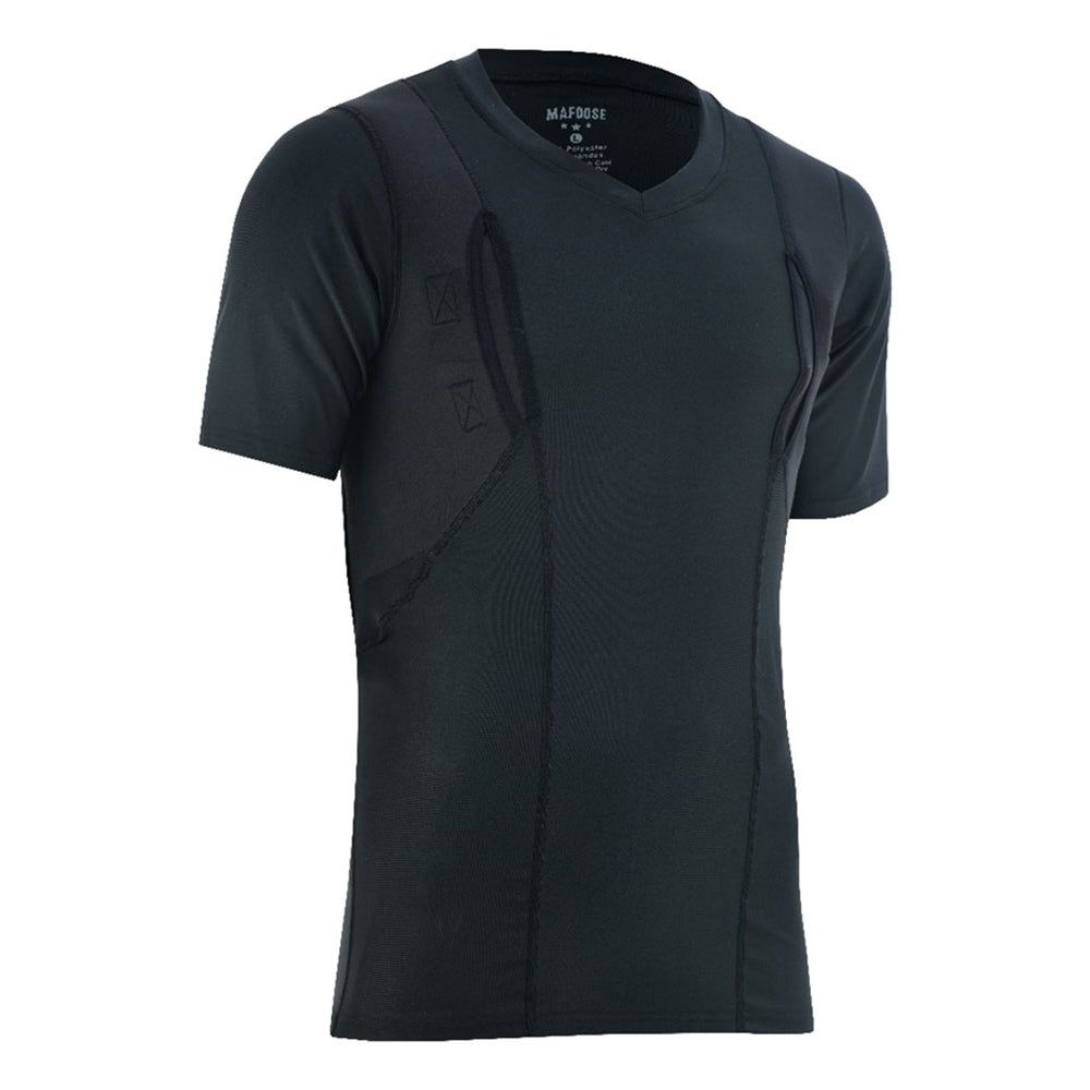 Mafoose V-Neck Covert Carry Shirt for Men Holster Compression Shirt Medium to 4XL Black
