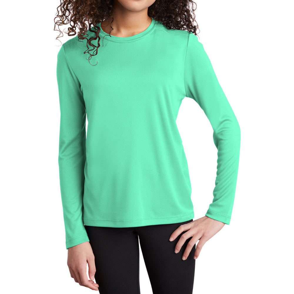 Youth Posi-UV Pro Long Sleeve Tee UPF 50 Sun Protection Moisture-Wicking PosiCharge Technology-Bright Seafoam