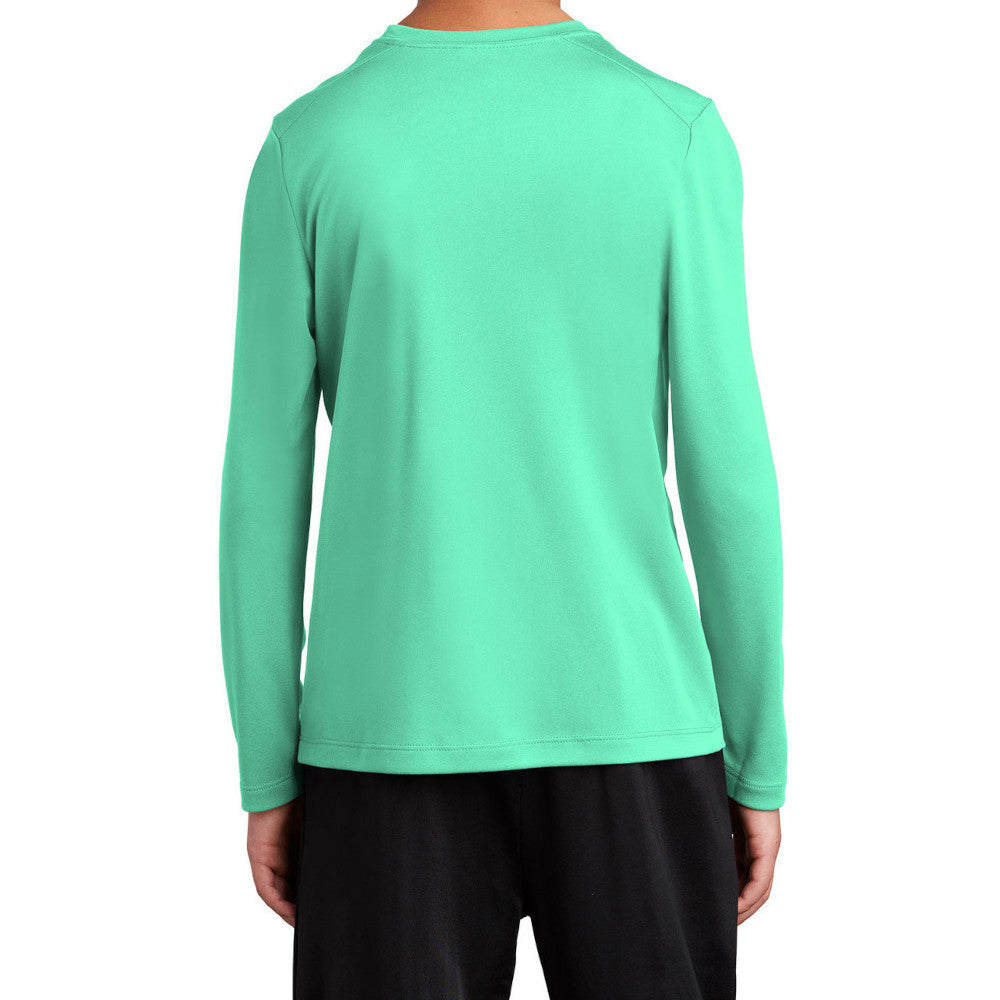 Youth Posi-UV Pro Long Sleeve Tee UPF 50 Sun Protection Moisture-Wicking PosiCharge Technology-Bright Seafoam