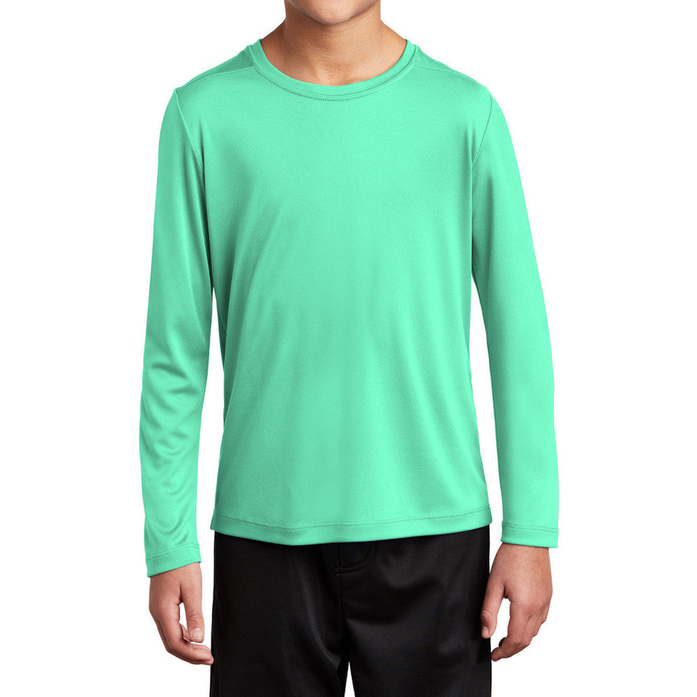 Youth Posi-UV Pro Long Sleeve Tee UPF 50 Sun Protection Moisture-Wicking PosiCharge Technology-Bright Seafoam