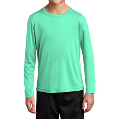 Youth Posi-UV Pro Long Sleeve Tee UPF 50 Sun Protection Moisture-Wicking PosiCharge Technology-Bright Seafoam