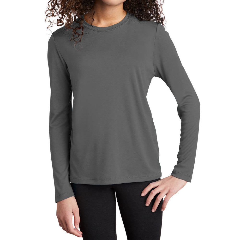 Youth Posi-UV Pro Long Sleeve Tee UPF 50 Sun Protection Moisture-Wicking PosiCharge Technology-Dark Smoke Grey