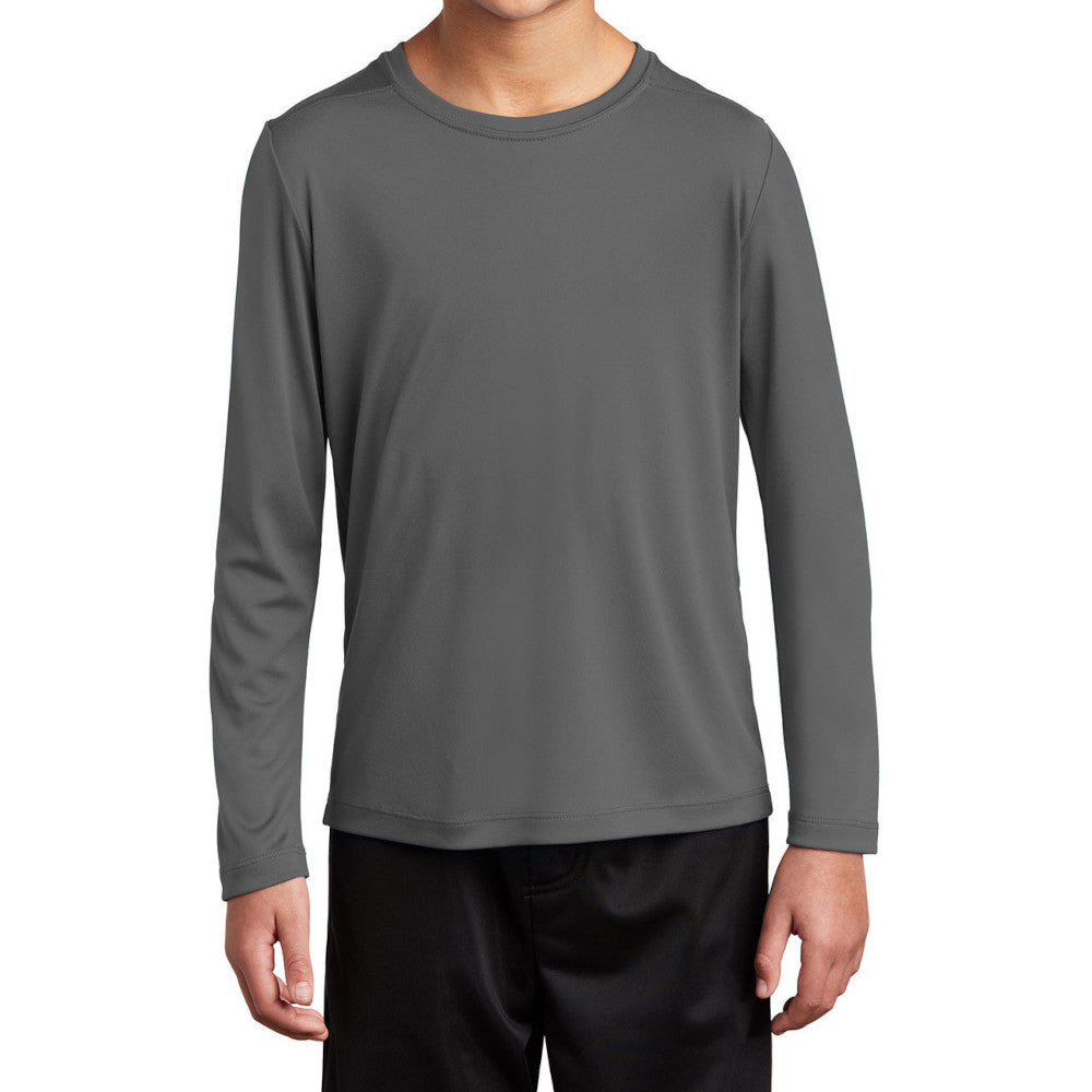 Youth Posi-UV Pro Long Sleeve Tee UPF 50 Sun Protection Moisture-Wicking PosiCharge Technology-Dark Smoke Grey