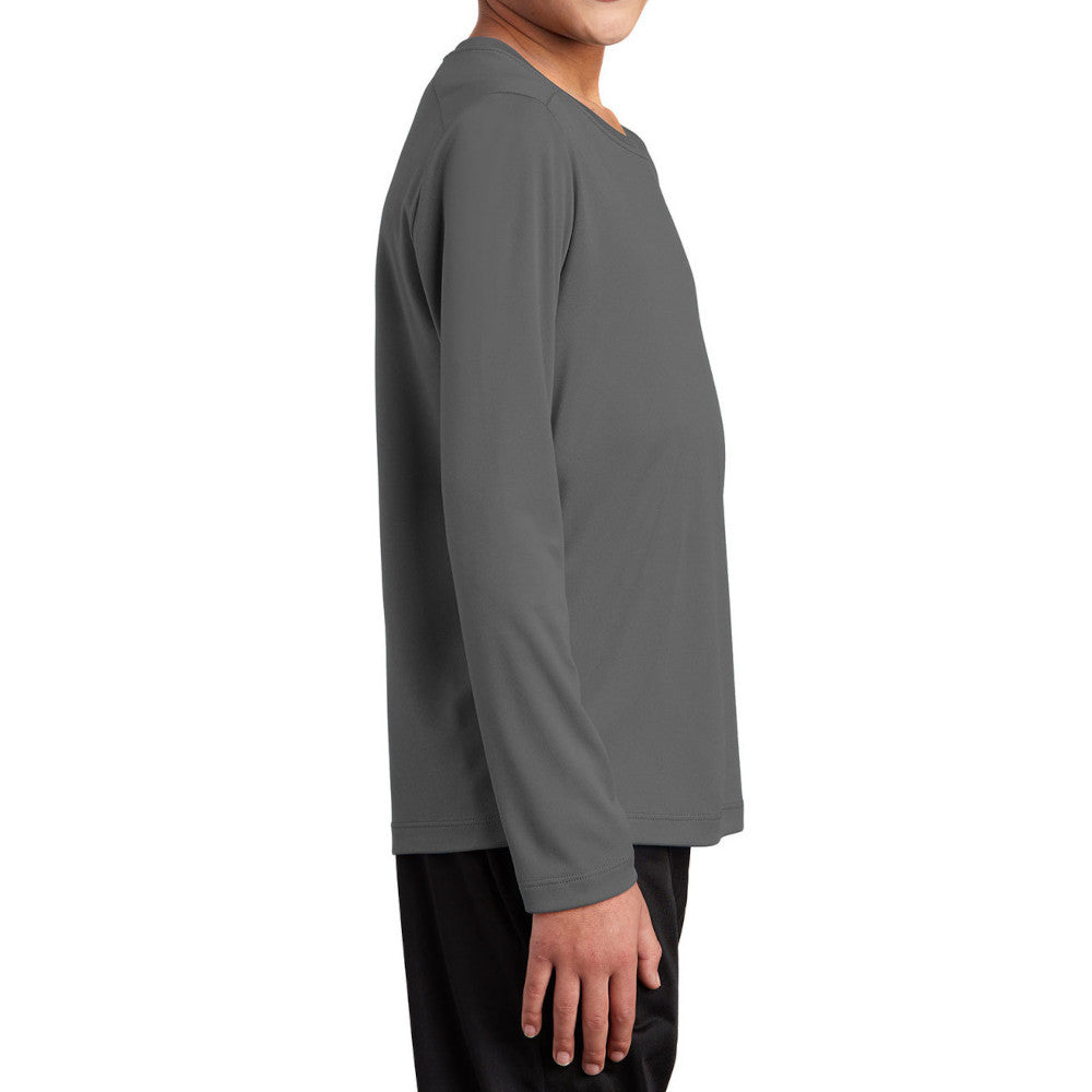 Youth Posi-UV Pro Long Sleeve Tee UPF 50 Sun Protection Moisture-Wicking PosiCharge Technology-Dark Smoke Grey