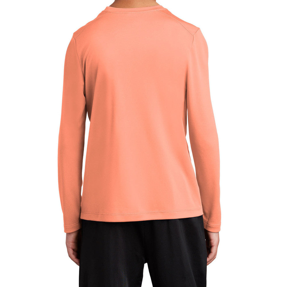 Youth Posi-UV Pro Long Sleeve Tee UPF 50 Sun Protection Moisture-Wicking PosiCharge Technology-Soft Coral