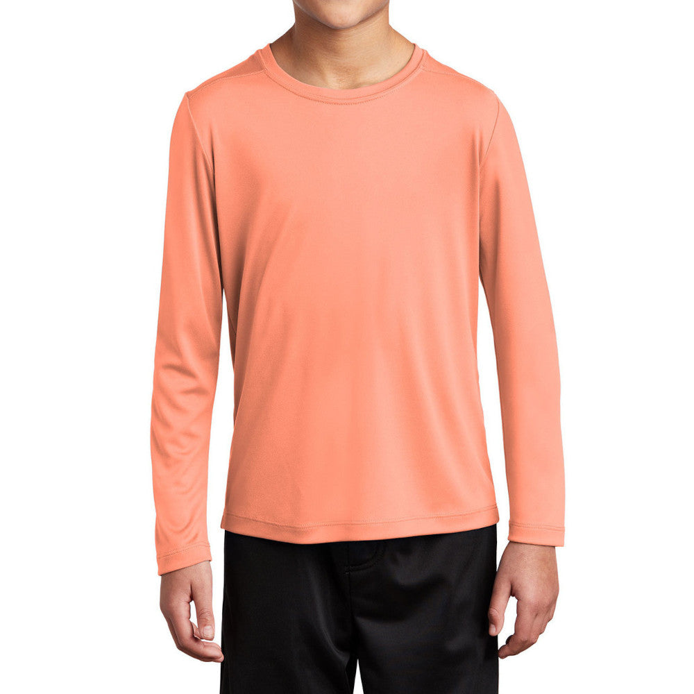 Youth Posi-UV Pro Long Sleeve Tee UPF 50 Sun Protection Moisture-Wicking PosiCharge Technology-Soft Coral