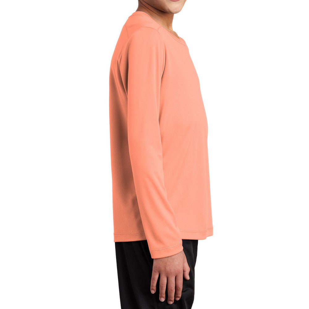 Youth Posi-UV Pro Long Sleeve Tee UPF 50 Sun Protection Moisture-Wicking PosiCharge Technology-Soft Coral