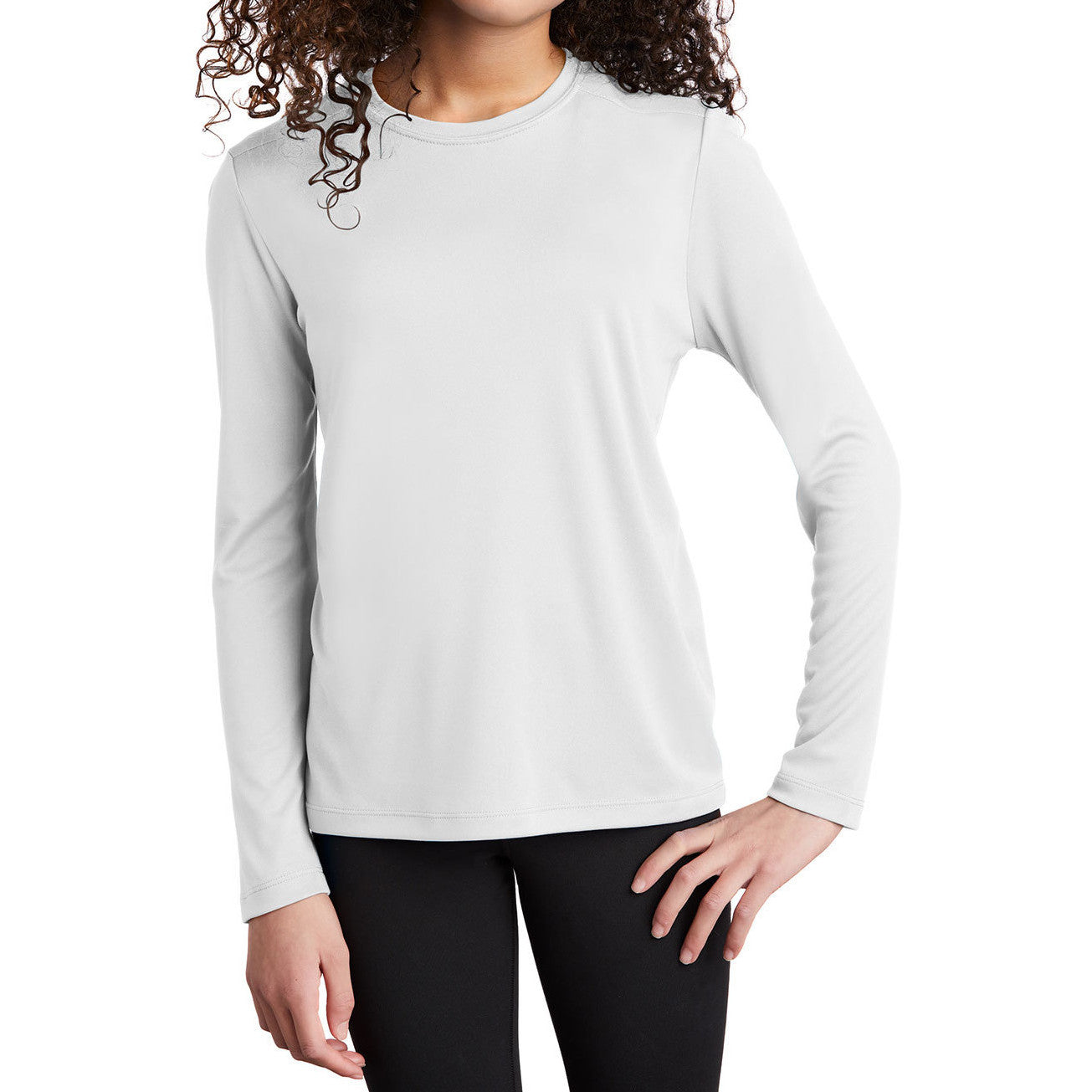 Youth Posi-UV Pro Long Sleeve Tee UPF 50 Sun Protection Moisture-Wicking PosiCharge Technology-White