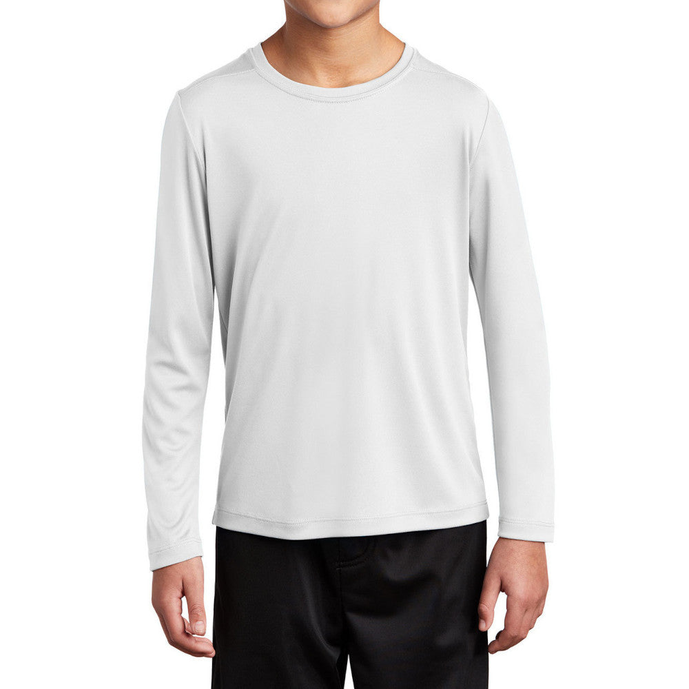 Youth Posi-UV Pro Long Sleeve Tee UPF 50 Sun Protection Moisture-Wicking PosiCharge Technology-White