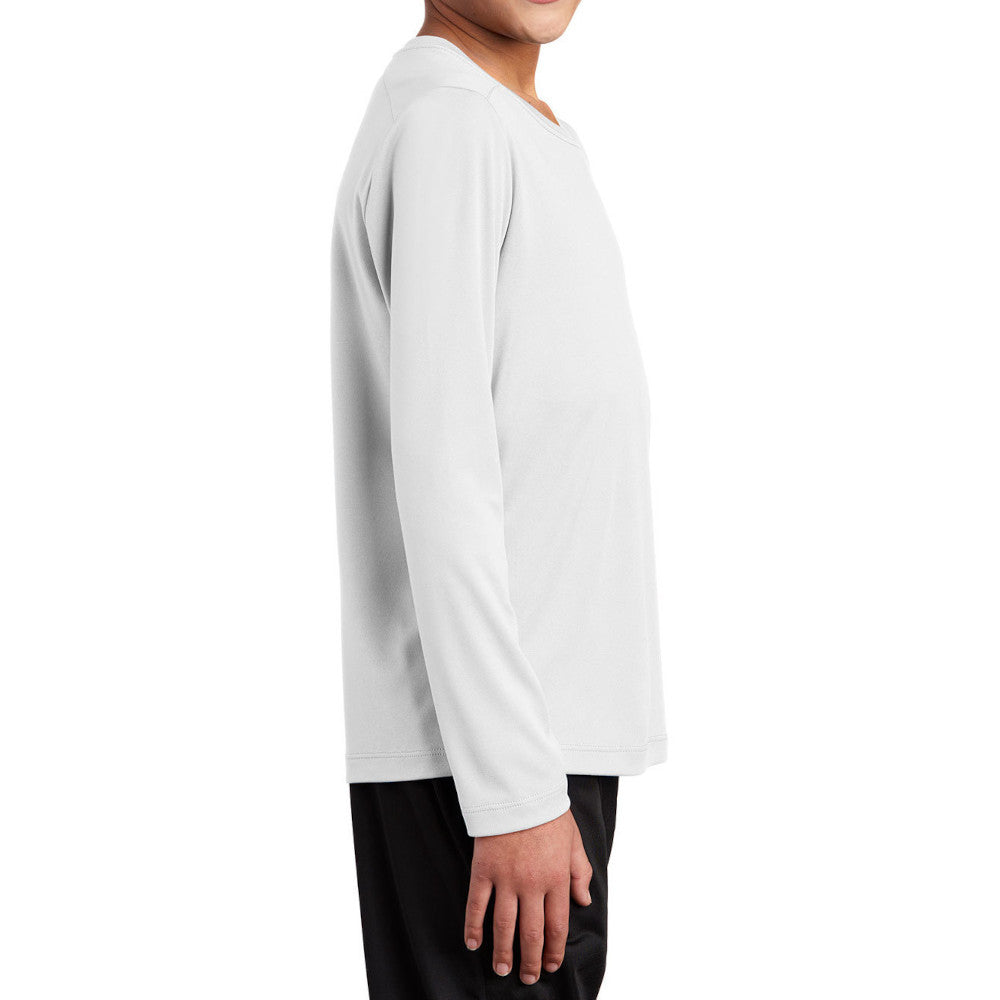 Youth Posi-UV Pro Long Sleeve Tee UPF 50 Sun Protection Moisture-Wicking PosiCharge Technology-White