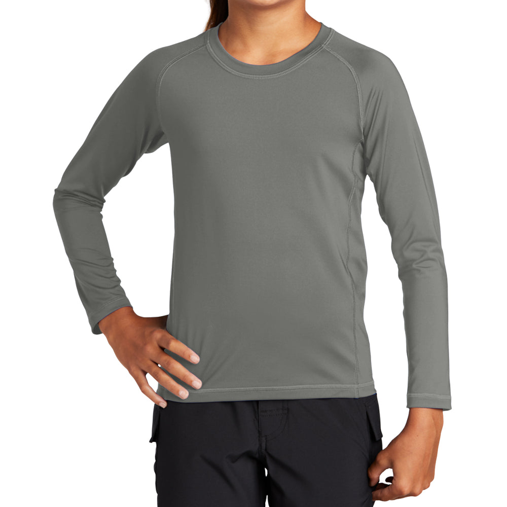 Youth Long Sleeve Rashguard Tee Ultimate Sun Protection & Comfort - Dark Smoke Grey