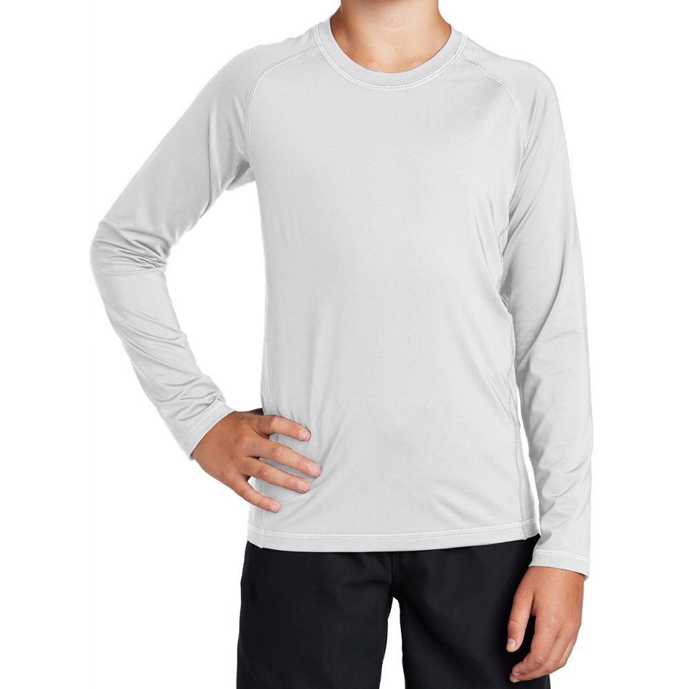 Youth Long Sleeve Rashguard Tee Ultimate Sun Protection & Comfort - White
