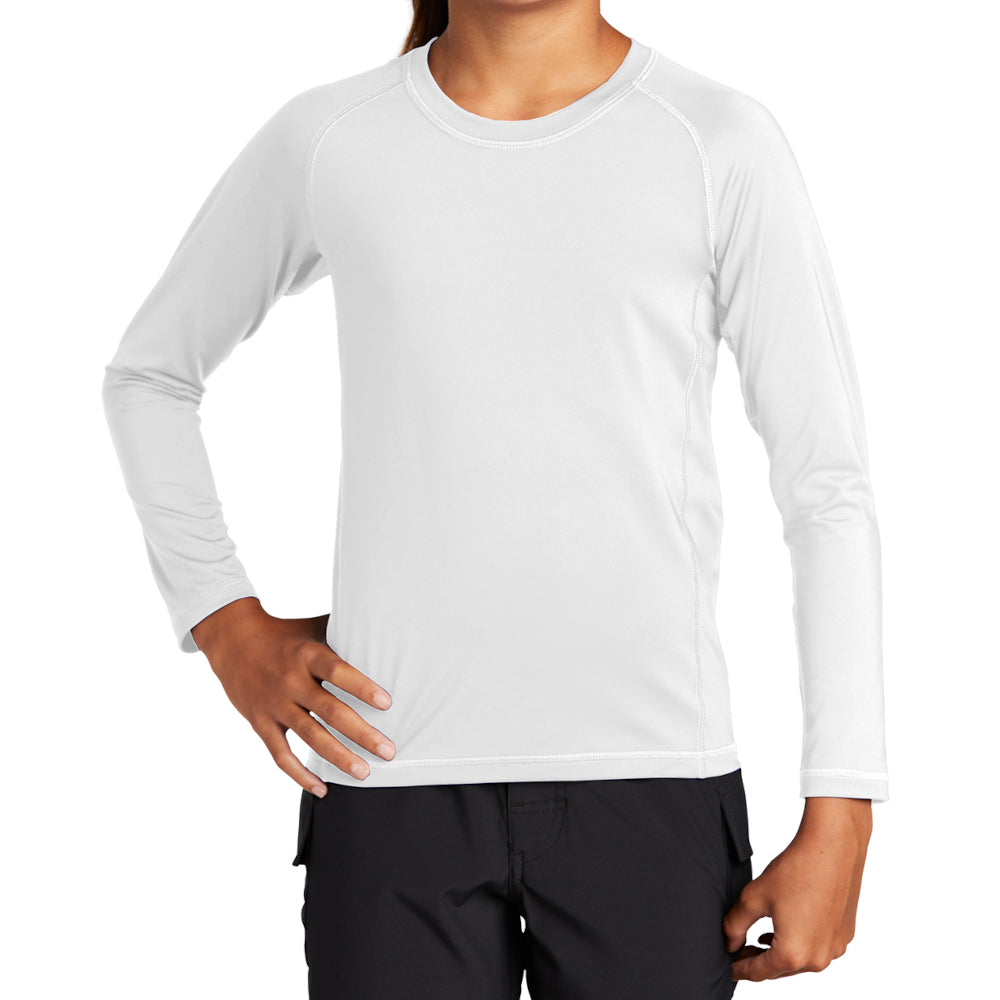 Youth Long Sleeve Rashguard Tee Ultimate Sun Protection & Comfort - White