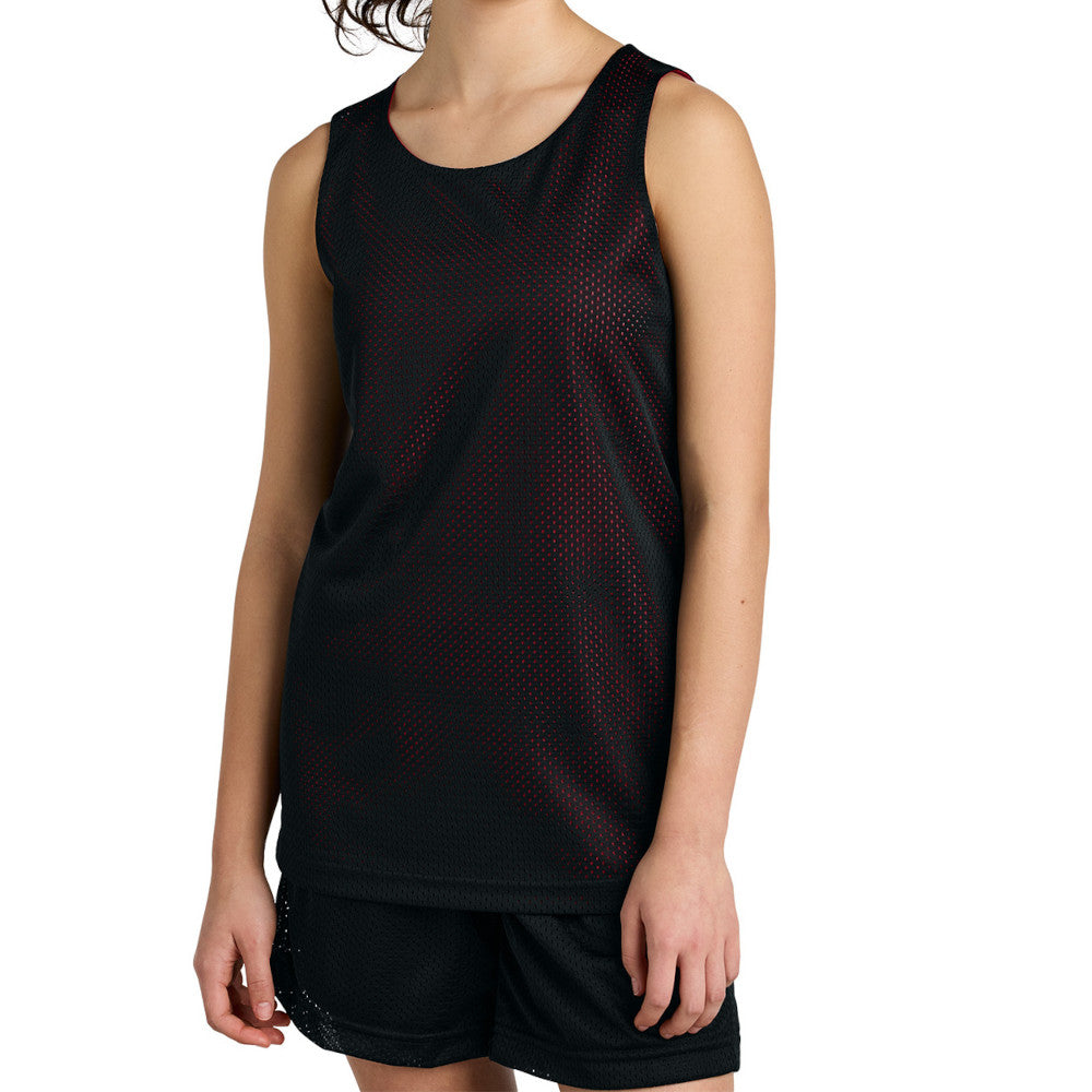 Youth PosiCharge Reversible Mesh Moisture-Wicking Double-Layer Tank-Black/ Deep Red