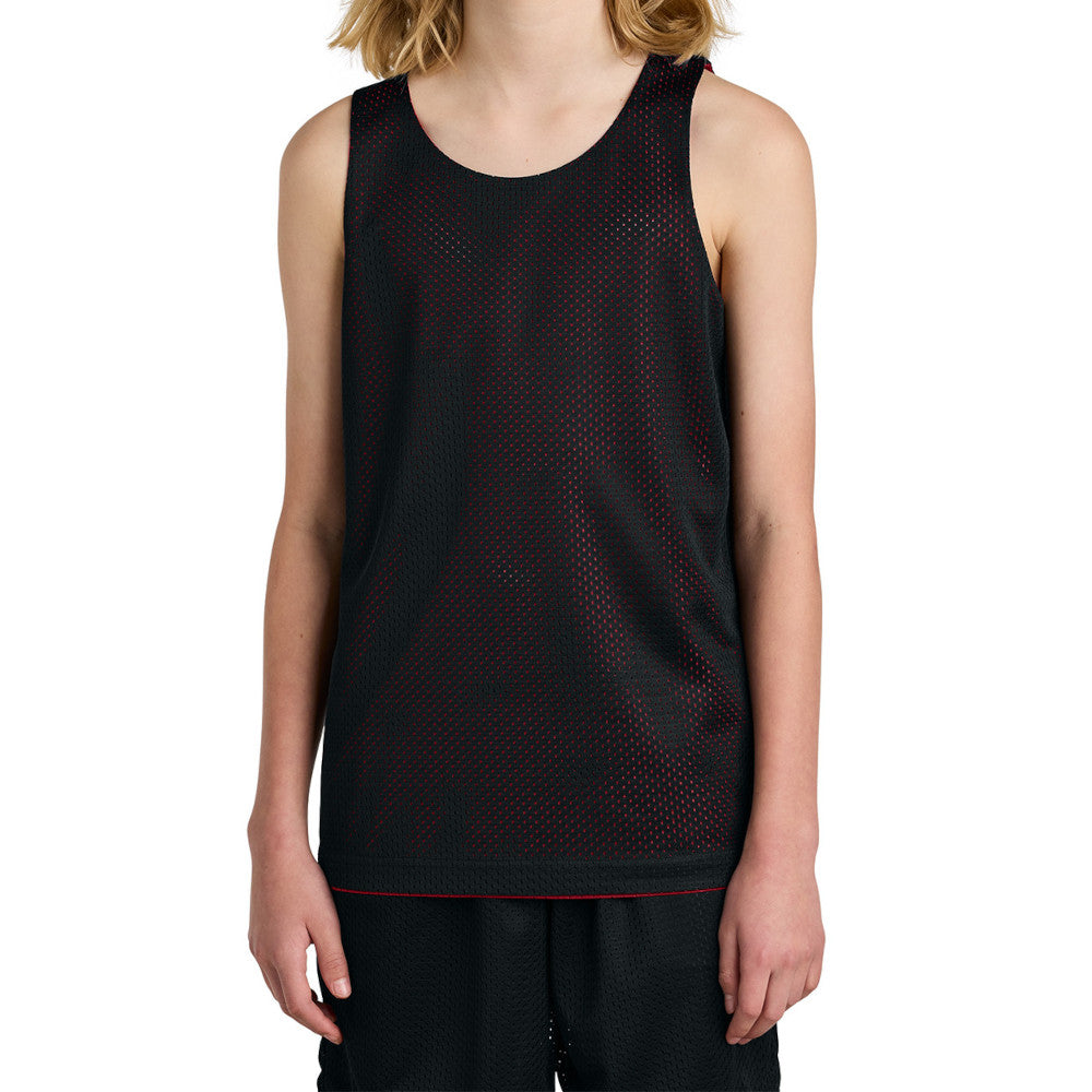 Youth PosiCharge Reversible Mesh Moisture-Wicking Double-Layer Tank-Black/ Deep Red