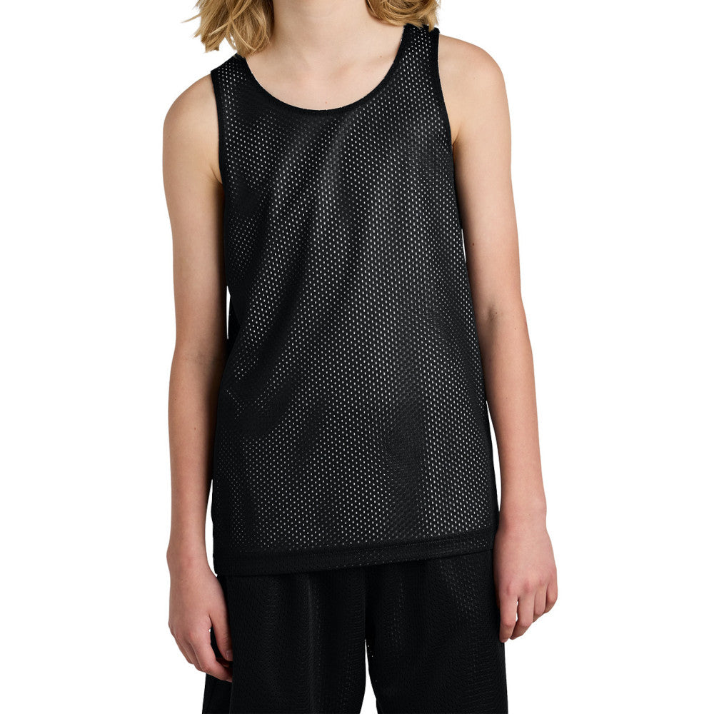 Youth PosiCharge Reversible Mesh Moisture-Wicking Double-Layer Tank-Black/ White