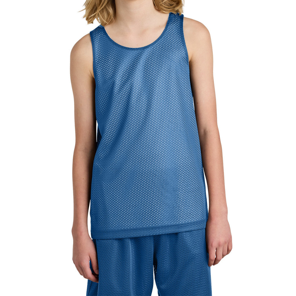 Youth PosiCharge Reversible Mesh Moisture-Wicking Double-Layer Tank-Carolina Blue/ White