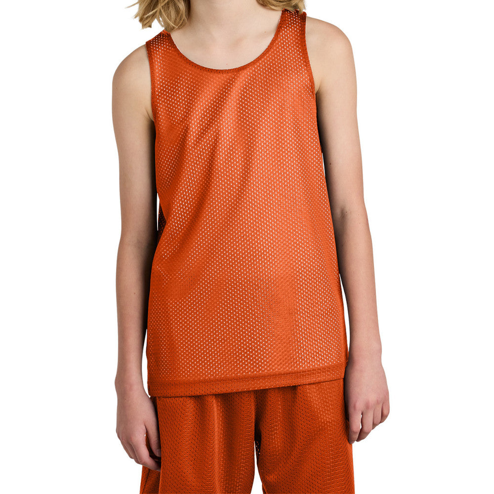 Youth PosiCharge Reversible Mesh Moisture-Wicking Double-Layer Tank-Deep Orange/ White