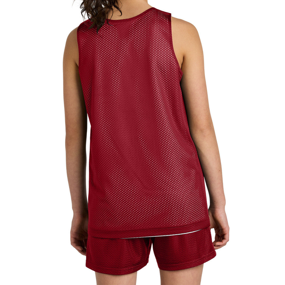 Youth PosiCharge Reversible Mesh Moisture-Wicking Double-Layer Tank-Deep Red/ White
