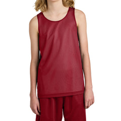 Youth PosiCharge Reversible Mesh Moisture-Wicking Double-Layer Tank-Deep Red/ White