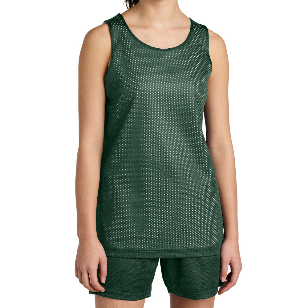 Youth PosiCharge Reversible Mesh Moisture-Wicking Double-Layer Tank-Forest Green/ White