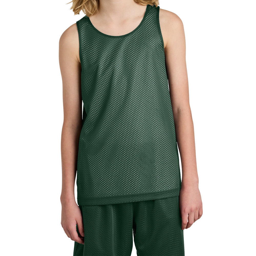 Youth PosiCharge Reversible Mesh Moisture-Wicking Double-Layer Tank-Forest Green/ White