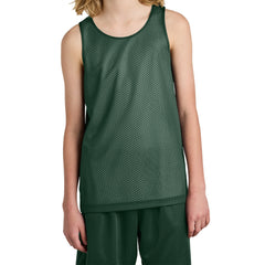 Youth PosiCharge Reversible Mesh Moisture-Wicking Double-Layer Tank-Forest Green/ White