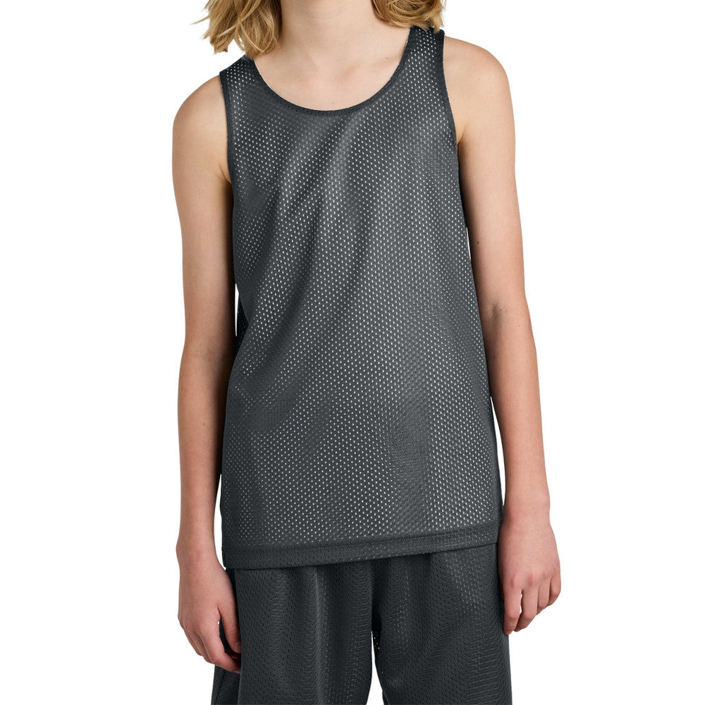 Youth PosiCharge Reversible Mesh Moisture-Wicking Double-Layer Tank-Iron Grey/ White