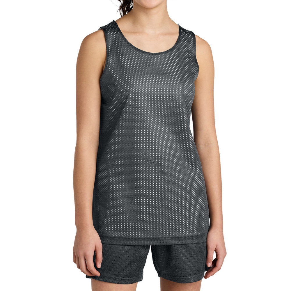 Youth PosiCharge Reversible Mesh Moisture-Wicking Double-Layer Tank-Iron Grey/ White