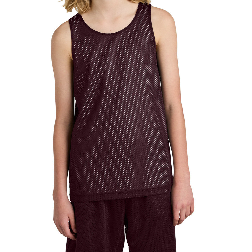 Youth PosiCharge Reversible Mesh Moisture-Wicking Double-Layer Tank-Maroon/ White