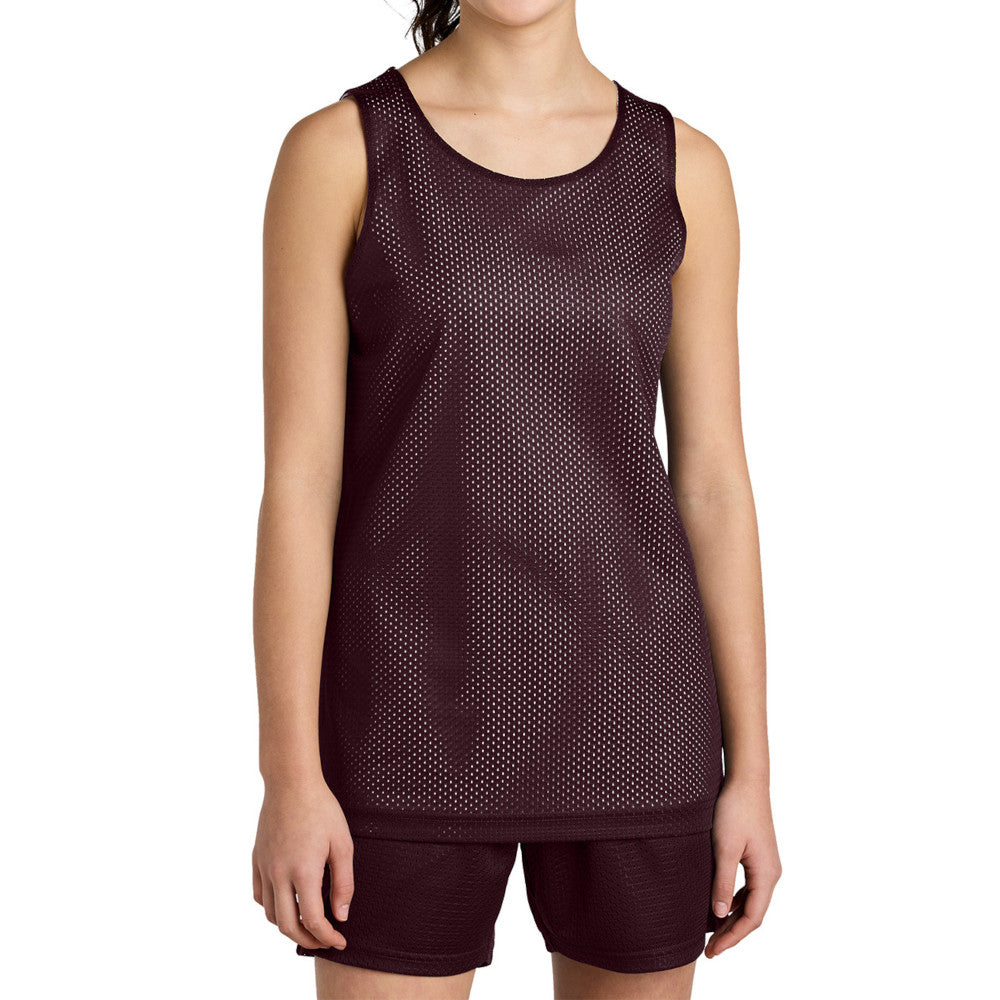 Youth PosiCharge Reversible Mesh Moisture-Wicking Double-Layer Tank-Maroon/ White