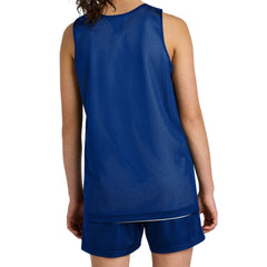 Youth PosiCharge Reversible Mesh Moisture-Wicking Double-Layer Tank-True Royal/ White