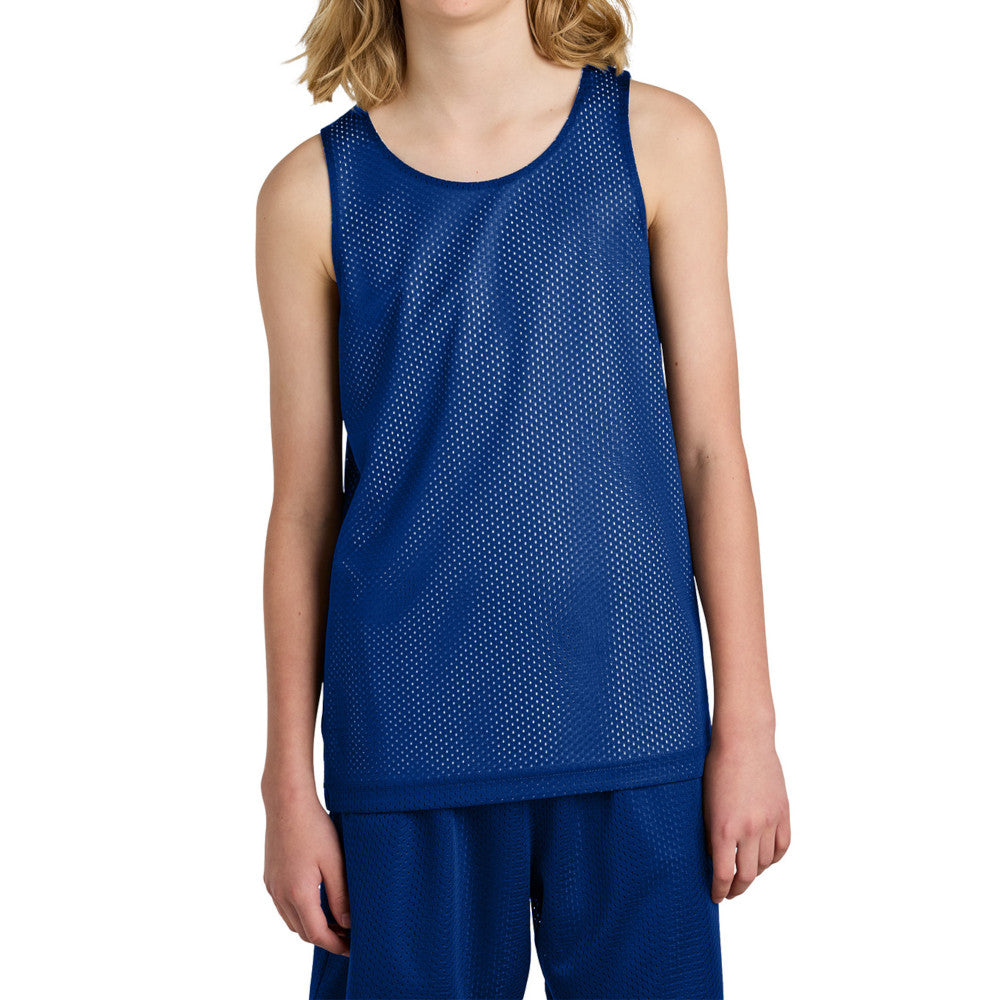 Youth PosiCharge Reversible Mesh Moisture-Wicking Double-Layer Tank-True Royal/ White