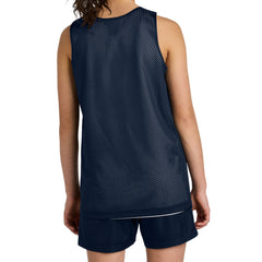 Youth PosiCharge Reversible Mesh Moisture-Wicking Double-Layer Tank-True Navy/ White
