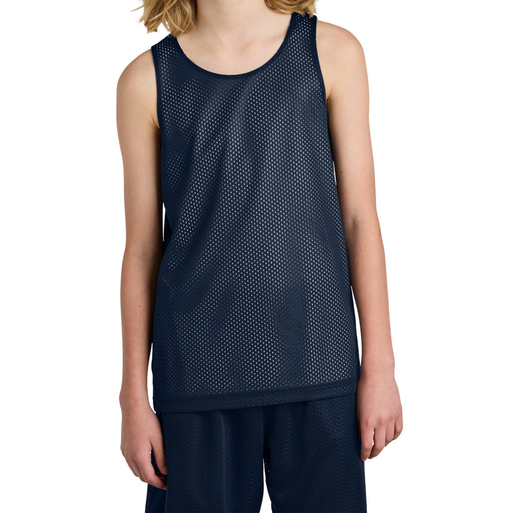 Youth PosiCharge Reversible Mesh Moisture-Wicking Double-Layer Tank-True Navy/ White