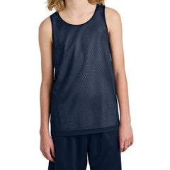 Youth PosiCharge Reversible Mesh Moisture-Wicking Double-Layer Tank-True Navy/ White
